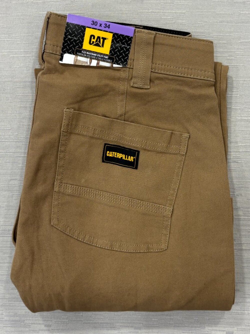 CAT Caterpillar Utility Work Pants Mens 30 x 34 Brown Flex Waistband Cell Pocket